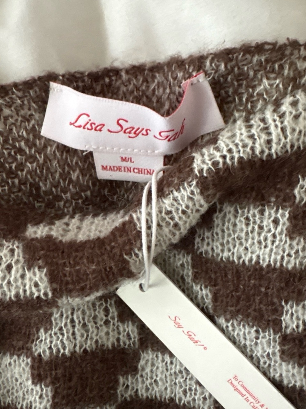 Checker Knit Cropped Tank Top - Brown & Cream - Picture 3 of 3